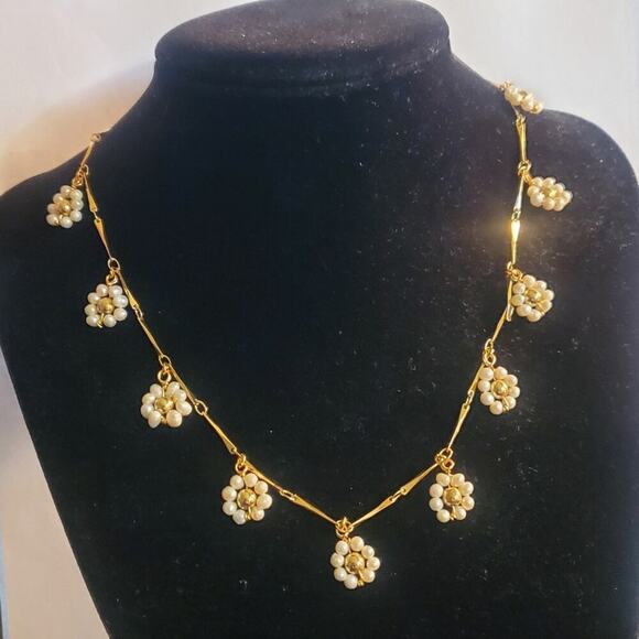 Anthropologie Nakamol gold over brass white beaded flower necklace NWT - Picture 2 of 12